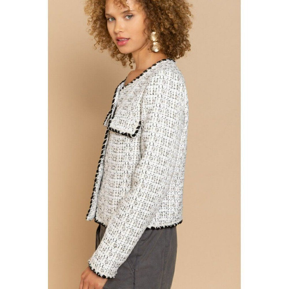 POL CLOTHING Luxe Women's Sweater Cardigan Black White Button Up New FWJ190 - Picture 8 of 10